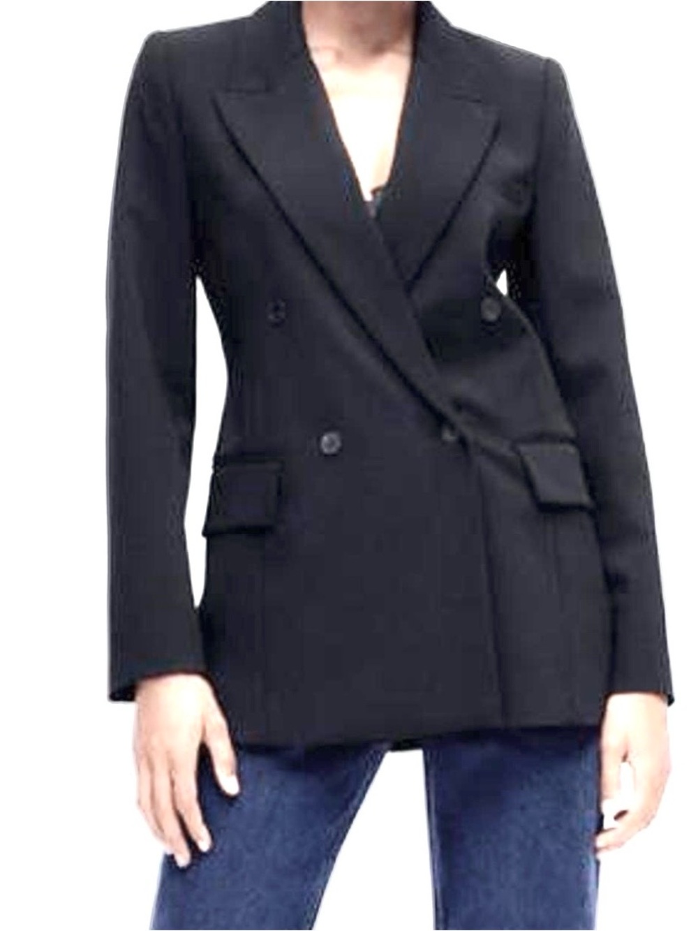 Zara Sz XS Black Classic Peak Lapel Double-Breasted Tailored Blazer 1255/736/800